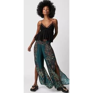 Floral Teal Wide-Leg Pants